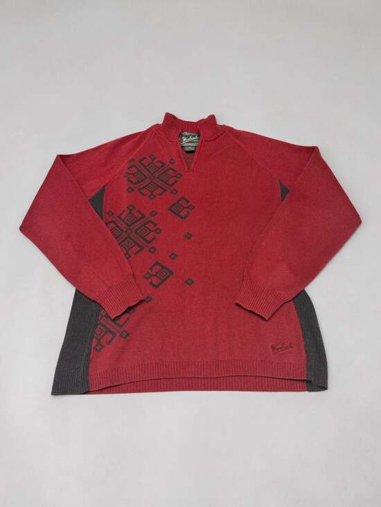 Woolrich Sweaters - Woolrich Women's Red Geometric Pattern Mock Neck Pullover Sweater - M